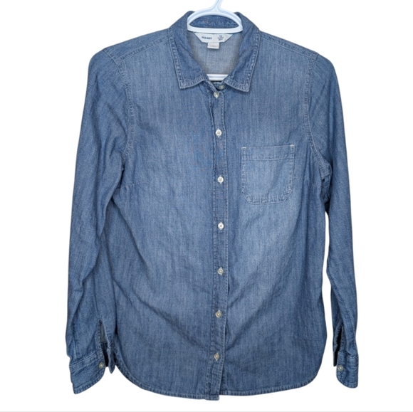Old Navy The Classic Shirt Blue Denim Button-Up Top Women Small - Picture 1 of 9